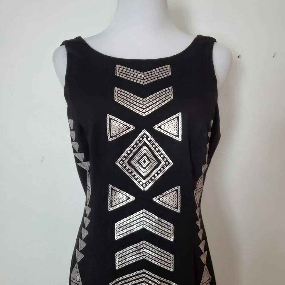 Design Lab Black Sleeveless Dress Large Geometric Tribal Print Partial Open Back - Picture 2 of 11